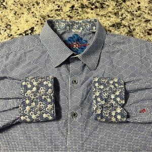 Robert Graham, 100% Cotton, Blue / White, Patterned Cuff, Dress Shirt | Mens XL